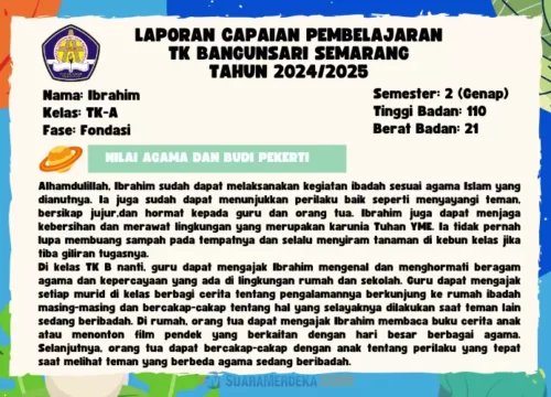 Download Gratis 7 Contoh Raport TK Kurikulum Merdeka Semester 2 (A-B)